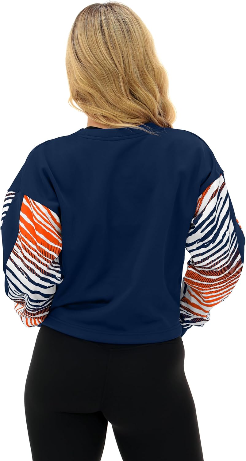 Zubaz NFL Teams Women's Graphic Crop Top Sweatshirt with Zebra Sleeves (X-Small - 3X-Large) - Image 2