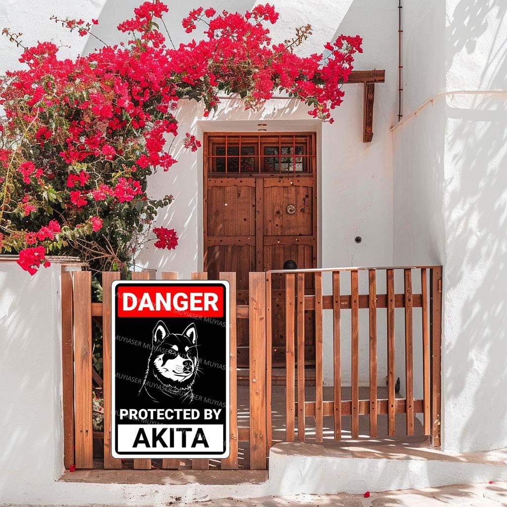 Aluminium-Warnschild „Warning Protected By Akita“ – 20x30 Cm, Wetterfest Für Garten, Hof & Haus