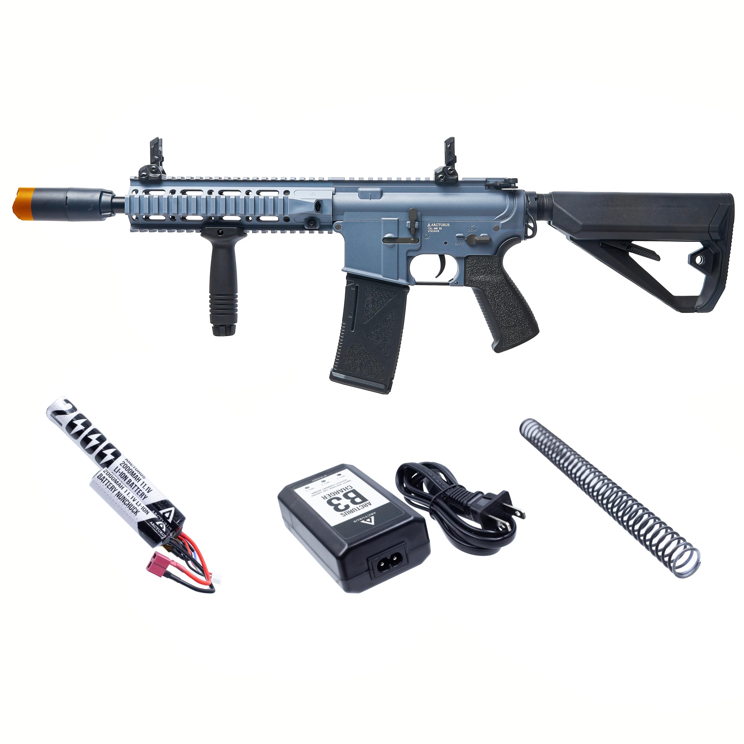 LWT MK-II CQB 10" Polymer- Electric Full/Semi-Auto/2rd-Burst/3rd-Burst/Binary/Ramping Airsoft AEG Sport SE Starter Pack Grey with Battery and Charger