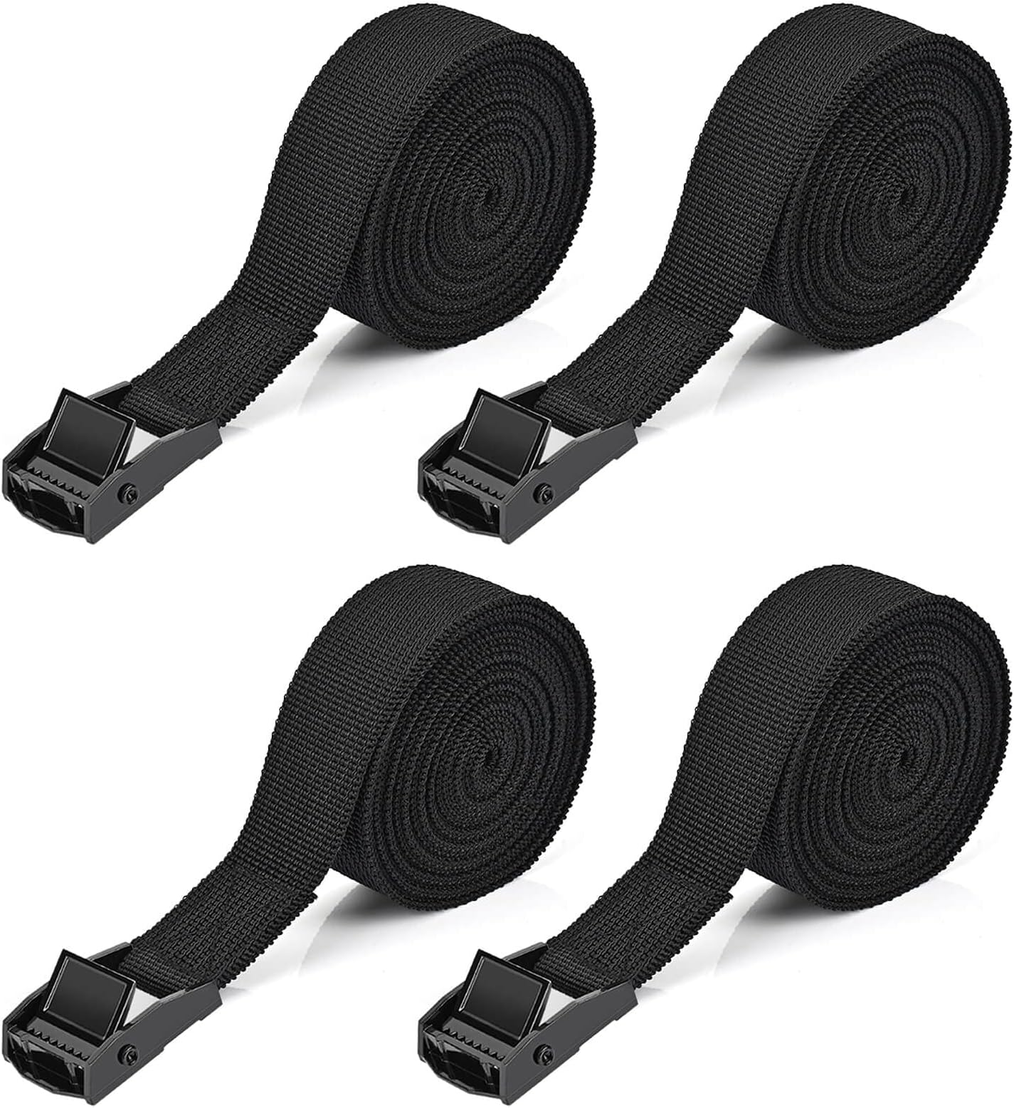4 Pcs Ratchet Tie Down Straps, 2.5m x 25mm Heavy Duty Lashing Strap Adjustable Black Roof Rack Straps Tensioning Belts with Buckle for Trucks, Motorcycle, Cargo, Trailer, Luggage