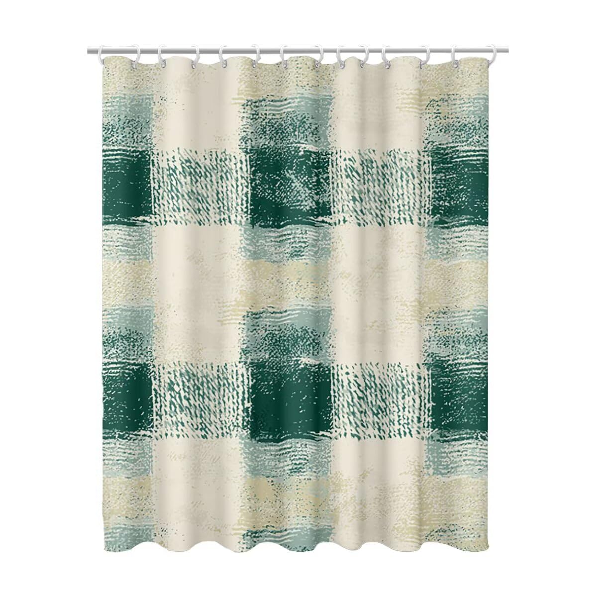 Rideau de douche vert en tissu imperméable treillis 200x180 cm pour baignoire avec 12 crochets