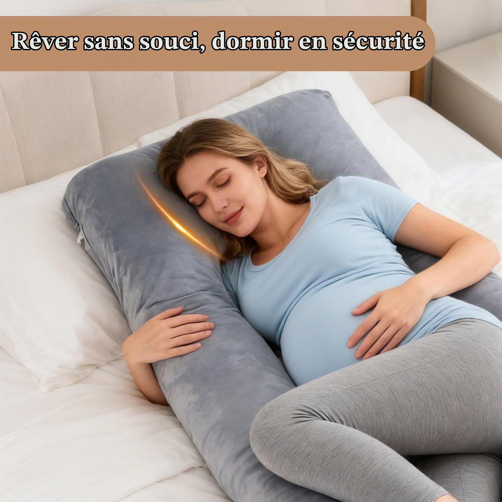 SOARFLY Coussin de Grossesse en Forme de U, Pregnancy Pillow 155cm pour Dormir sur Le Côté Coussin d'allaitement Amovible avec Housse, Soutien Dos, Ventre, Jambes, Gris