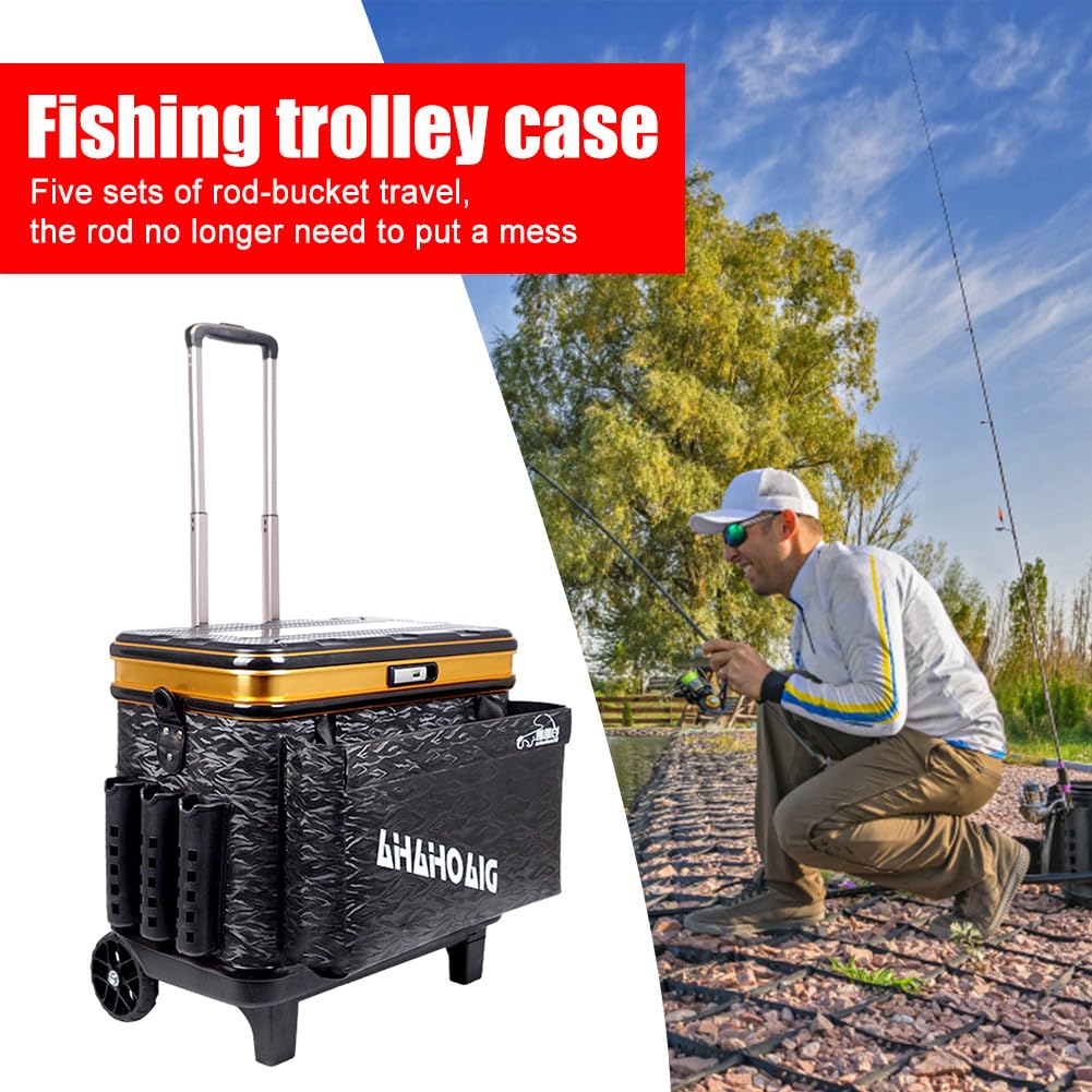 Caja de aparejos de pesca con ruedas, multifuncional, caja de anzuelos de pesca, alta capacidad, ajustable, duradera para artes de pesca