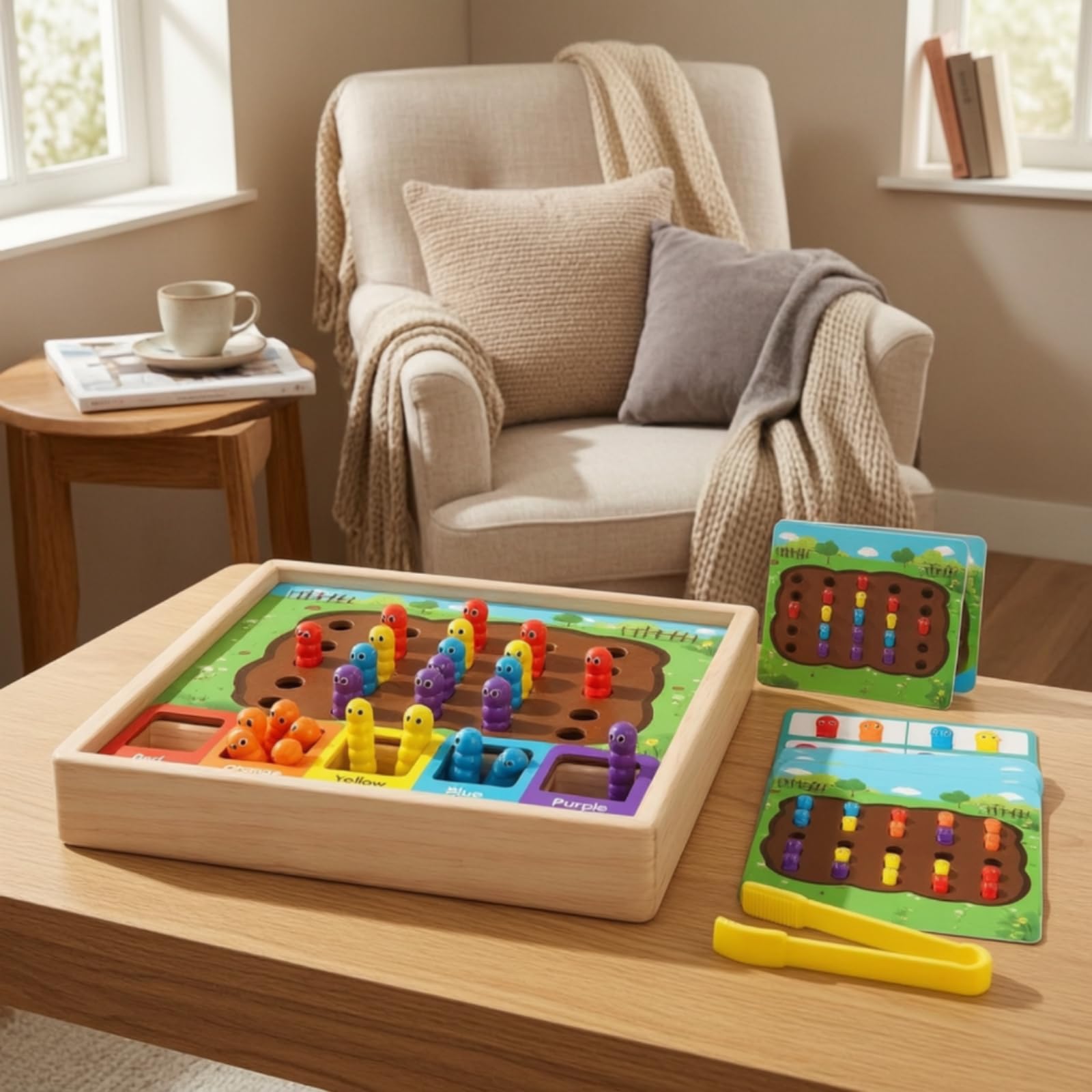 Gioco di Cattura Insetti in Legno Durevole Gioco con Bruchi Colorati e Pinzette Regalo Gioclo Educativo per Scolastiche