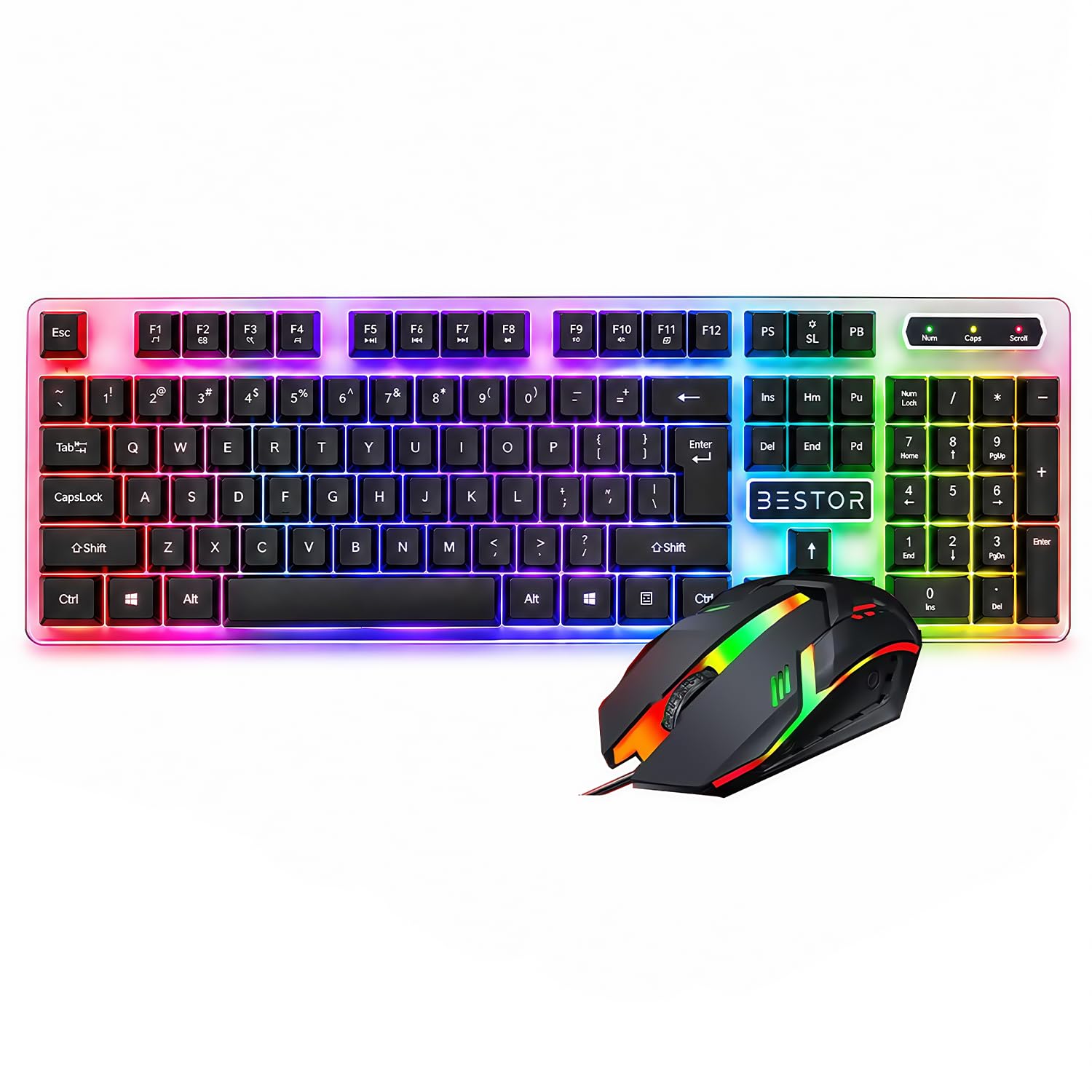 Bestor RGB Gaming Keyboard and Mouse Combo Silent Keys Multi-Color LED Backlight Lightweight Ergonomic Mouse Precision Control Plug & Play USB Wired Set for PC/Laptop-image-16