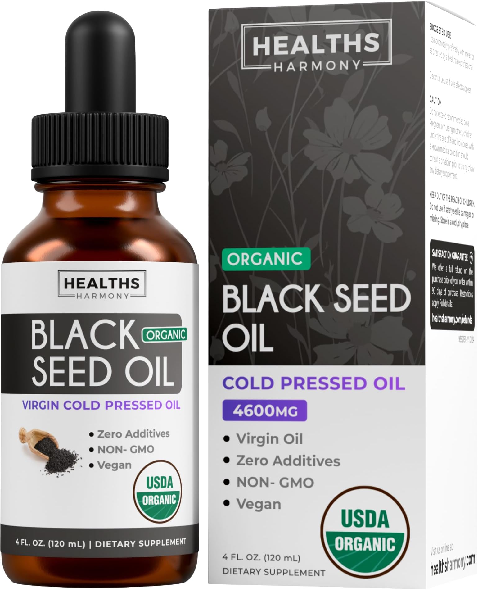 USDA Organic Black Seed Oil Liquid (4 fl oz) Premium Cold-Pressed Nigella Sativa Producing Pure Black Cumin Seed Oil - Antioxidant Supplement - Vegan, Gluten-Free, & Non-GMO (No Pills or Capsules)
