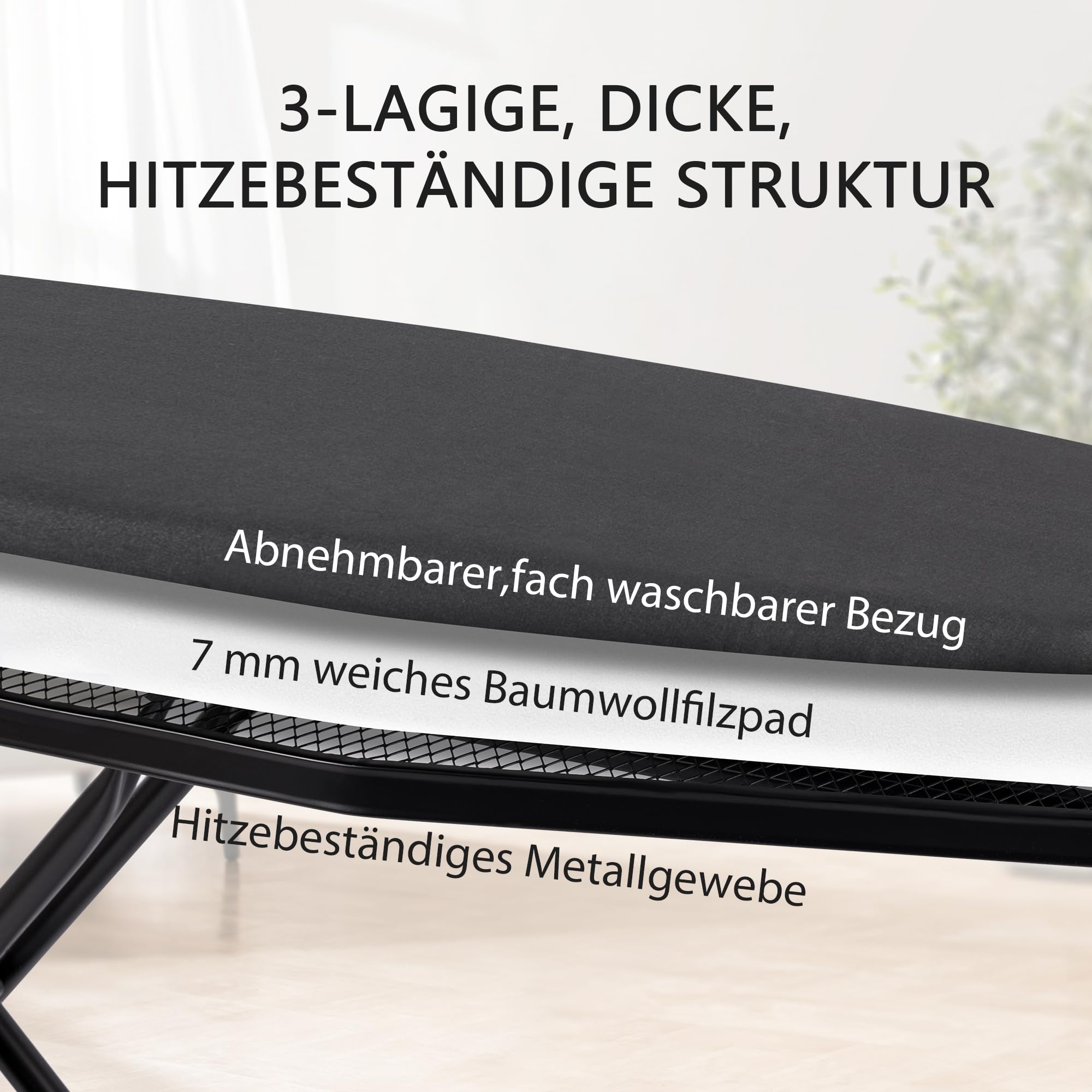 Bügelbrett Aoufottes ist höhenverstellbar, Bügeltisch für Dampfbügeleisen,Ironing Board, Dampfbügeltisch mit Zwei Seiten Bügeleffekt, 120x38cm Schwarz