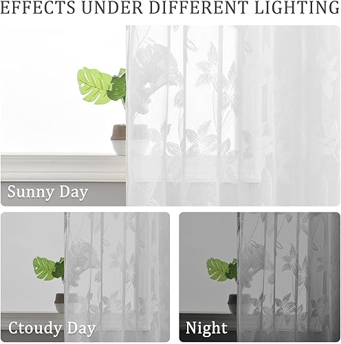 Miniatura 5 de DWCN Paquete de 2 cenefas de encaje floral para cocina, 52 x 18 pulgadas, con bolsillo para barra, cortina de gasa para ventana pequeña, cocina,