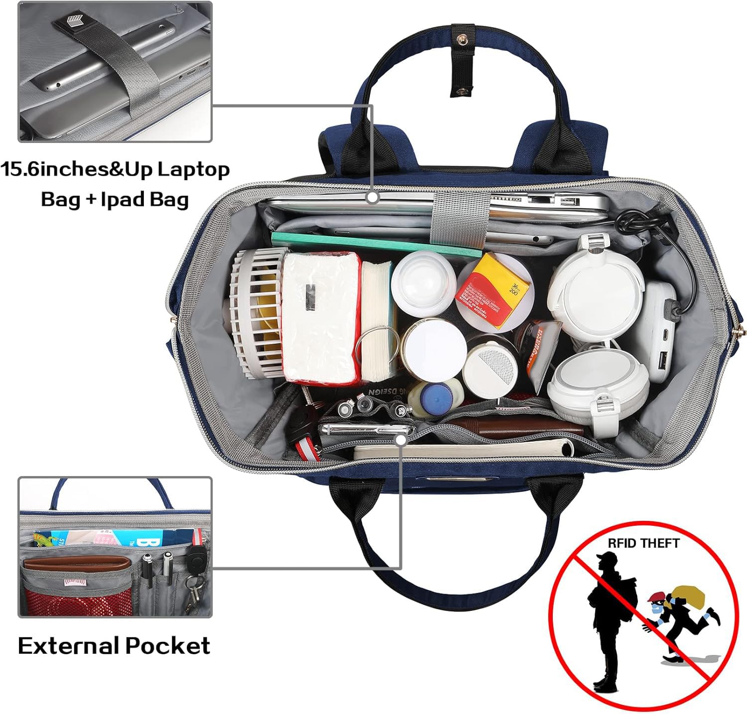 Borsa per il pranzo, zaino termico con porta USB, per donne e uomini