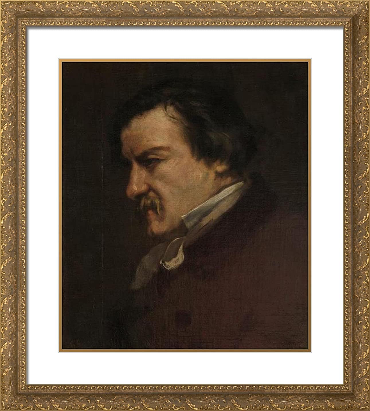 ArtDirect Courbet, Gustave 20x22 Gold Ornate Framed Art Print with Double Matting Titled: Portrait of Champfleury