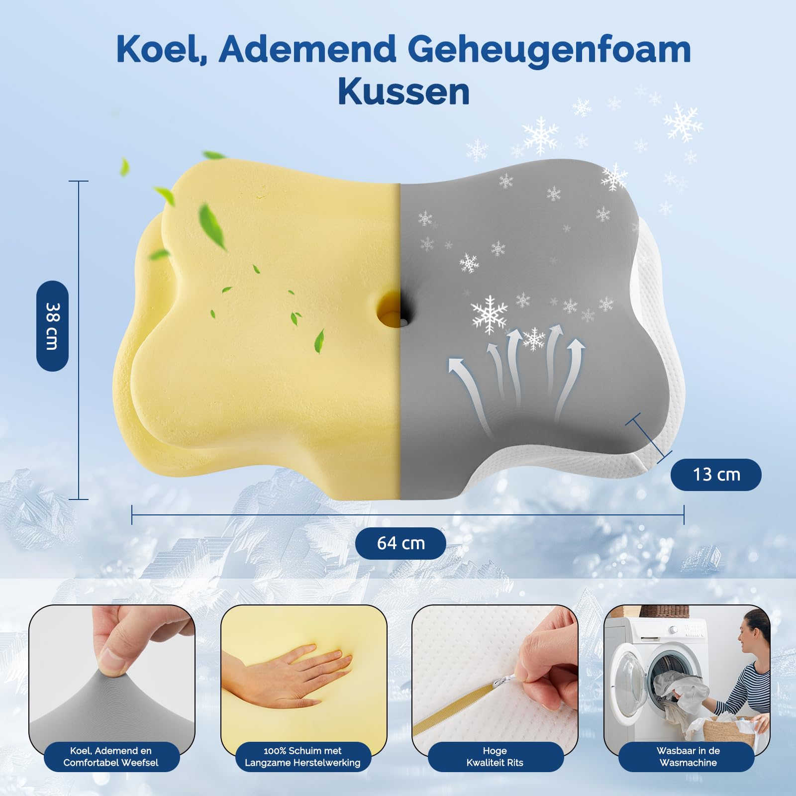 Memory Foam Kussen Neksteun - Ergonomisch Hoofdkussen Voor Zij-, Rug- & Buikslapers | Wasbare Hoes | 11 & 13 Cm Hoogte Memory Foam Nekkussen