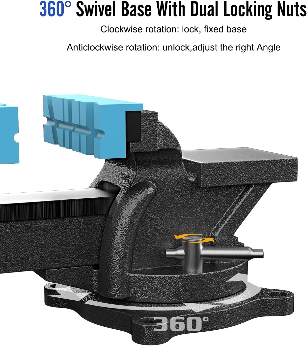 Housolution Bench Vise 4 Inch, 360°Swivel Base Bench Clamp with 100mm Vise Jaw, Home Vise Clamp-On Vise Repair Tool Work Bench Vice for Cutting Conduit, Drilling, Metalworking - Black & Blue