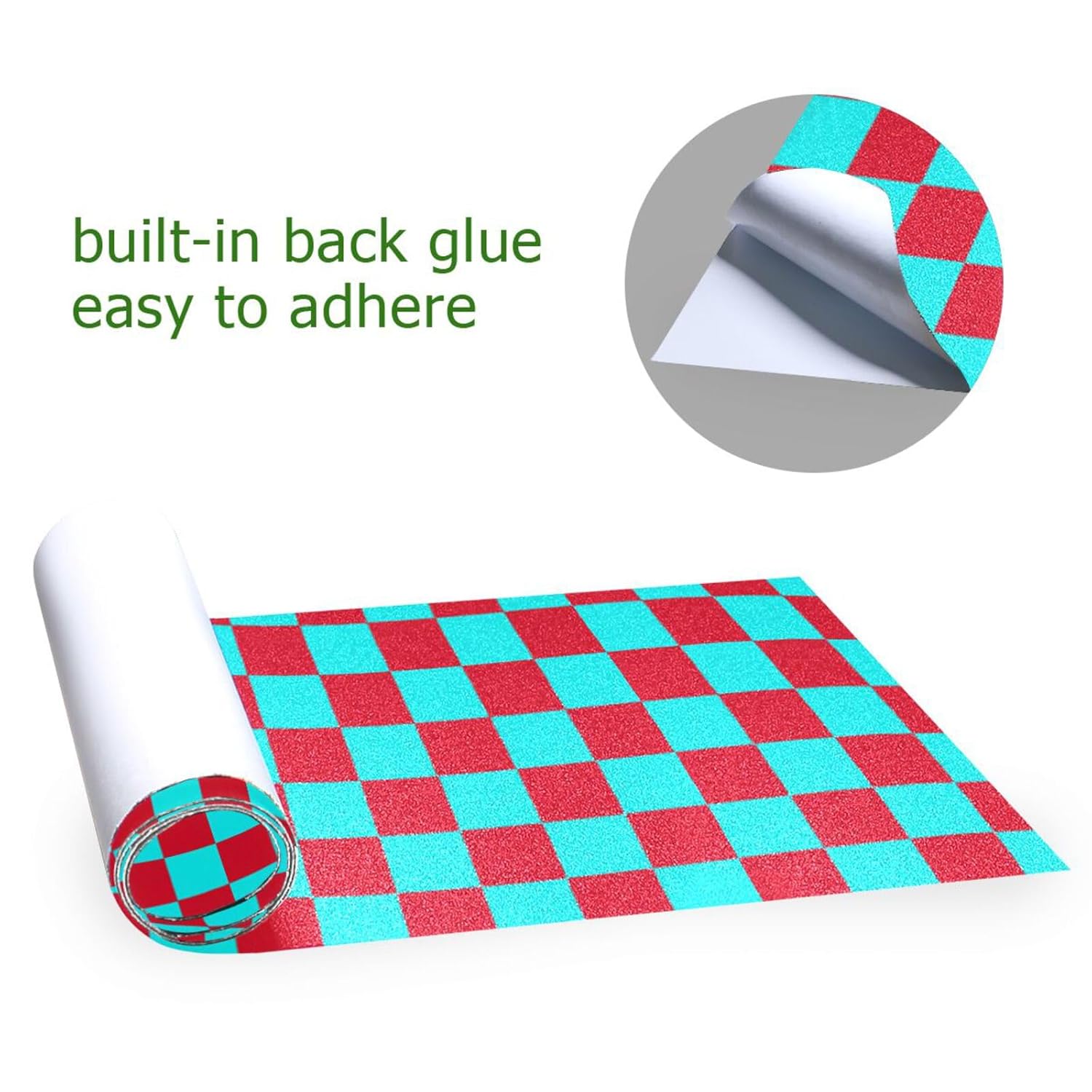 Buffalo Plaid Check Cyan Red Decorative Skateboard Grip Tape Sheet Waterproof Grip Tape Longboard Waterproof Grip Tape Cruiser Board 33×9 Inch