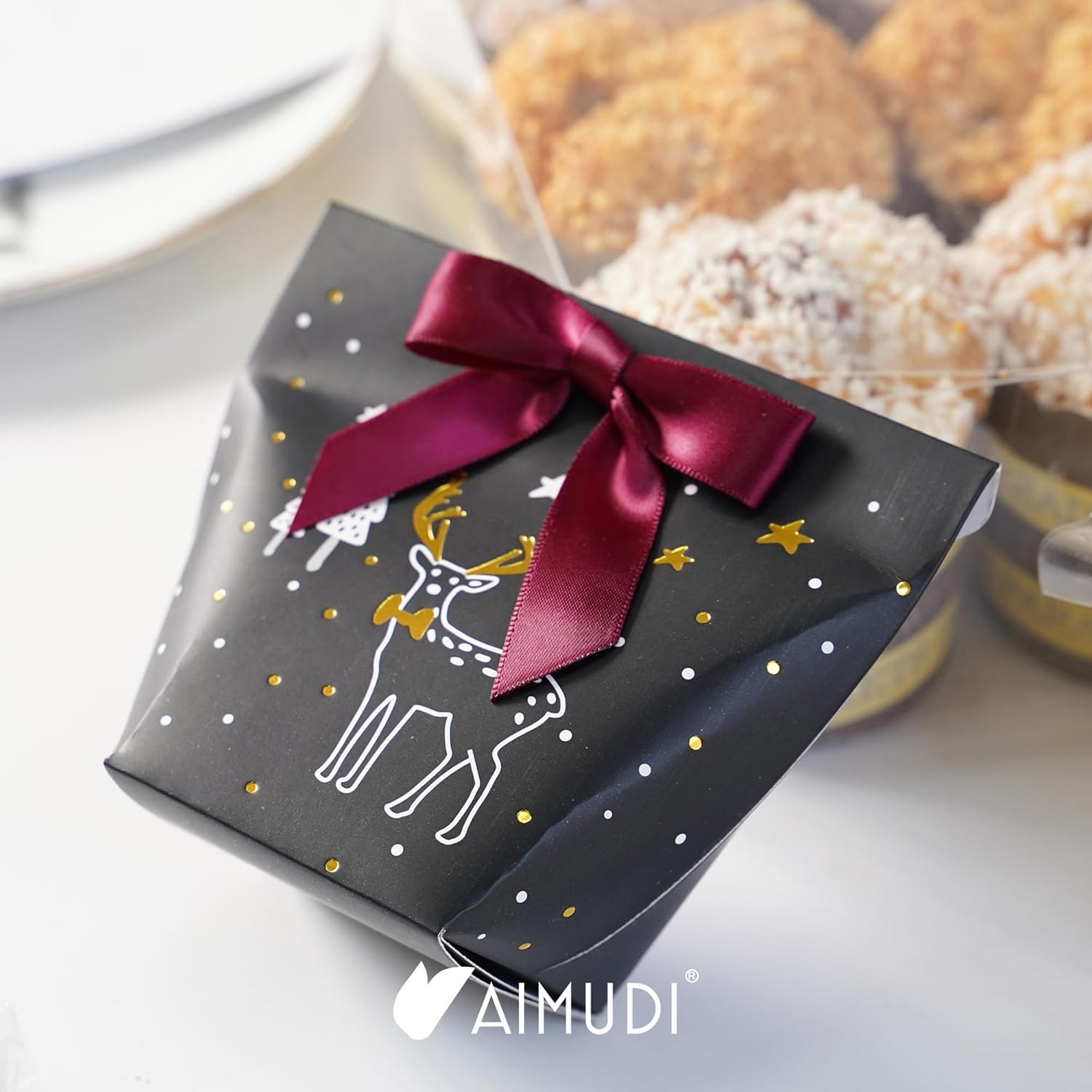 AIMUDI Burgundy Twist Tie Bows - 2.5" Pre Tied Maroon Bows - Premade Satin Gift Bows for Crafts, Wine, Treat Bags, Gift Wrapping, Wedding, Baby Shower, Party Favors, Christmas Tree Decor - 50 Counts - Image 8