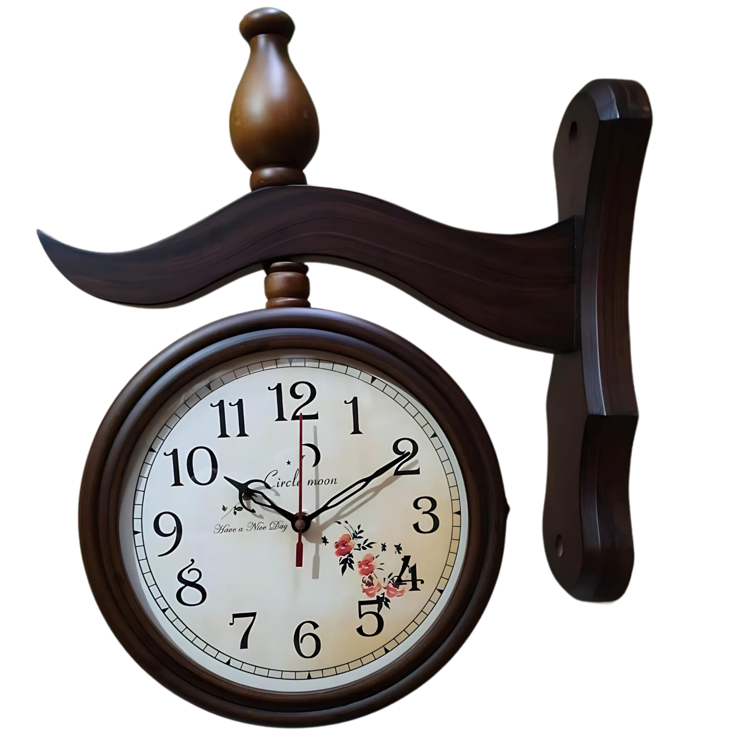 AHSKY Large Wooden Station Dubble Side Wall Clock, Home Decor, Office Decor Wall Clock Brown-image-27