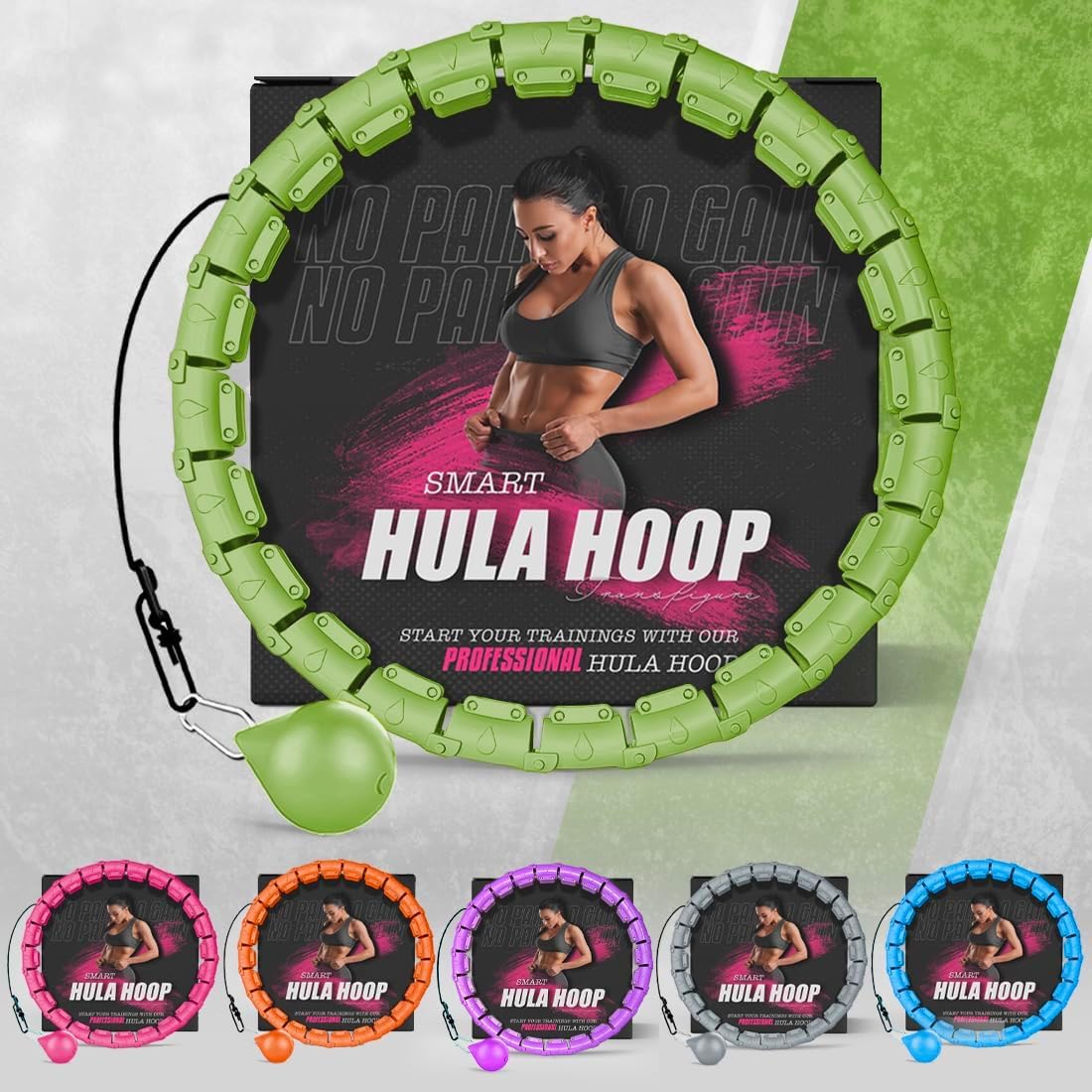 Active 100 Fitness Hula Hoops, Smart Weighted Hula Hoop for Adults, Adjustable Infinity Hoop with 360° Auto-Spinning Ball, Weight Loss Exercise Equipment for Home Use