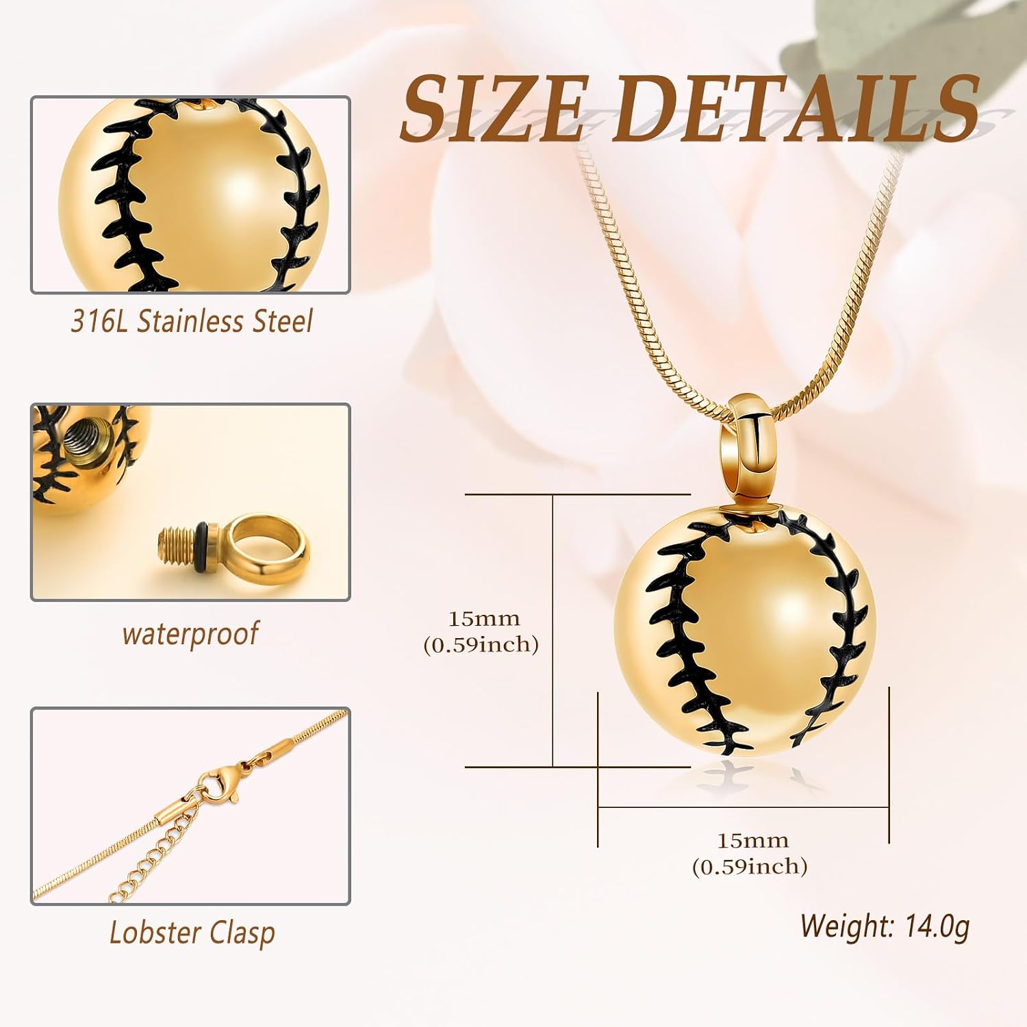 Minicremation Baseball Cremation Urn Necklace for Ashes Pendant Sport Baseball Keepsake Cremation Jewelry for Human Dog Cat image 2