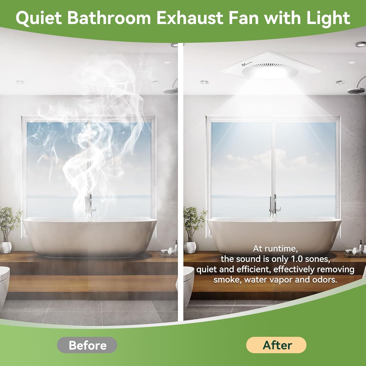 Bathroom Exhaust Fan with Light, 26W 6400K Fan and LED Light Combo for Home, 130 CFM, 1.0 Sones Quiet Square Bathroom Vent Fan Light Combo,4 In Duct 110V (White, Without Plug)