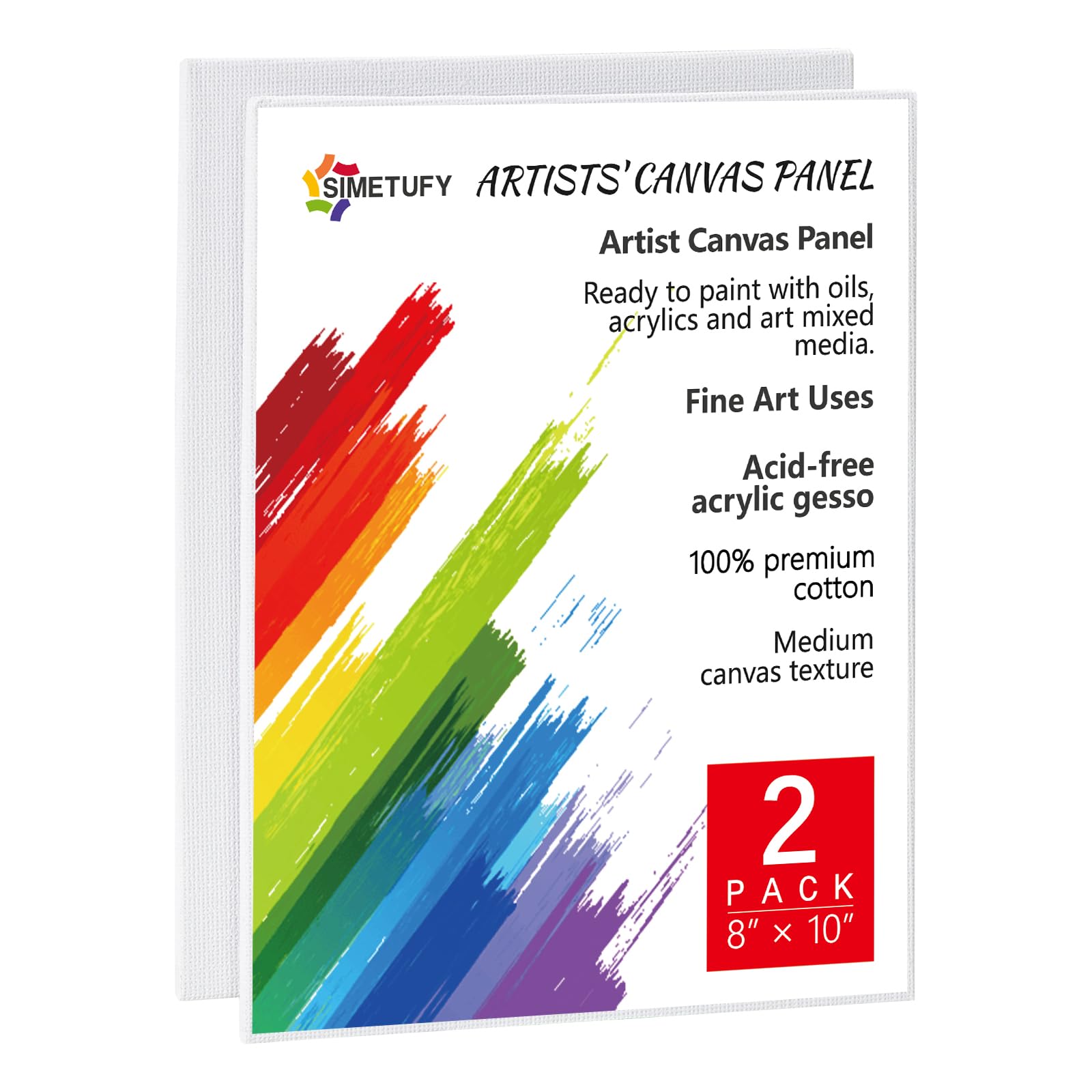 Simetufy 2 Pack 8x10 Inch Canvas Boards for Painting, Blank Canvases for Painting Gesso Primed, Acid-Free 100% Cotton Canvas Panels for Acrylics Oil Watercolor Tempera Paint
