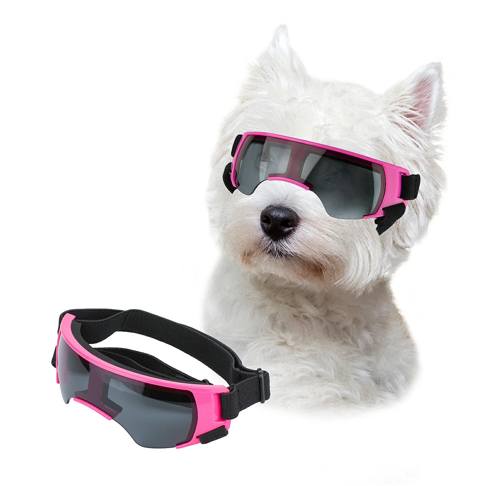 NAMSAN Occhiali da sole per cani di piccola taglia, occhiali protettivi per cani di piccola taglia, antivento, impermeabili, con elastico regolabile, rosa