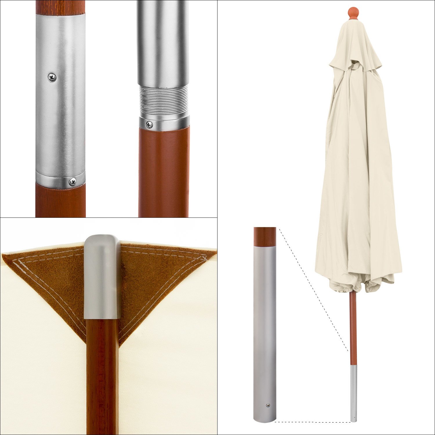 anndora® Sonnenschirm mit Holz Stamm 2 Teile Stammschutz - Gartenschirm 3,5 m rund 350 cm - UV Schutz + Winddach - Farbwahl