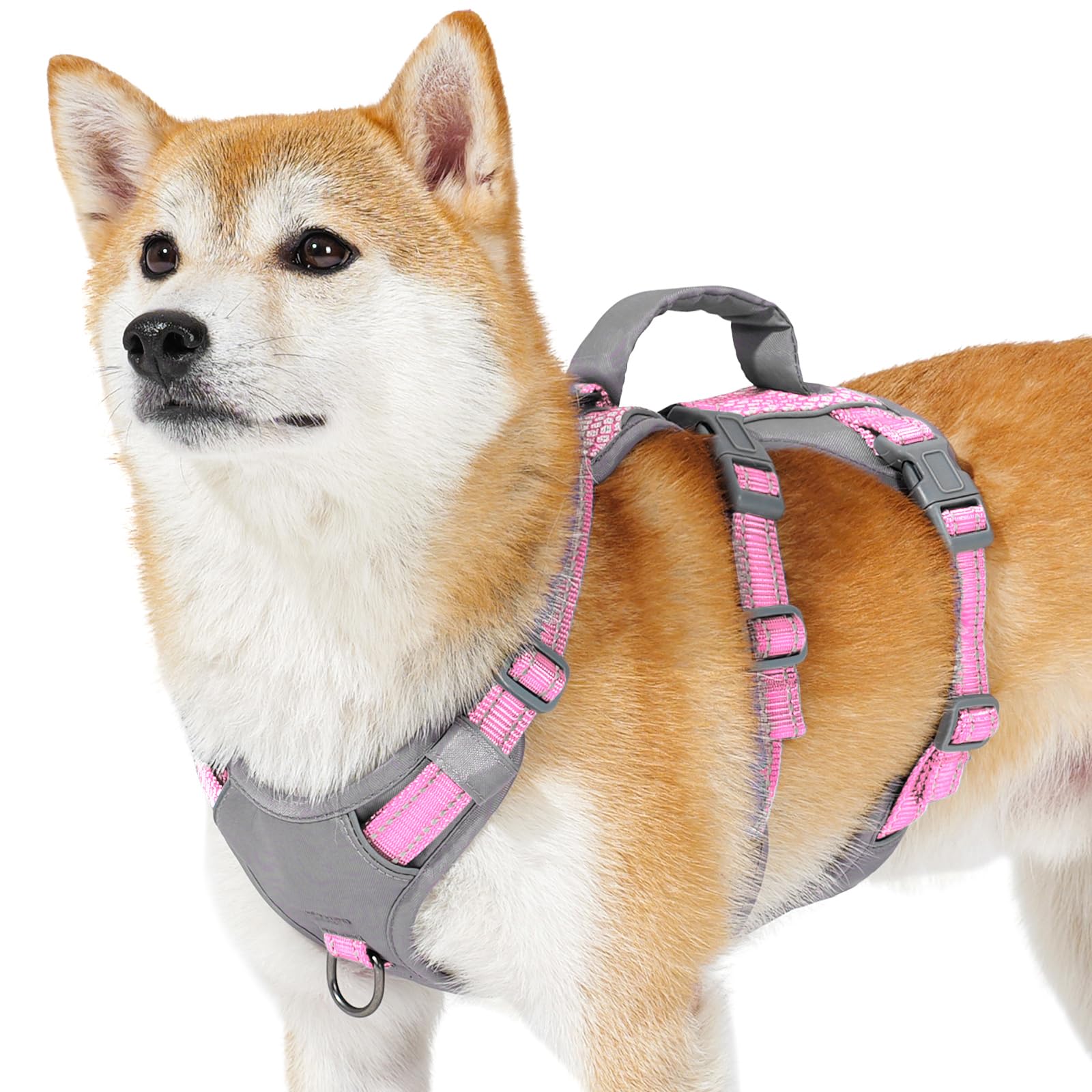 Huntboo Arnes Perro Pequeño Mediano Grande, Arnes Antiescape Perro con Asa, Reflectante Arnés Antitirones para Perros, Chaleco Transpirable y Ajustable, para Paseo y Entrenamiento (Rosa Claro,S)
