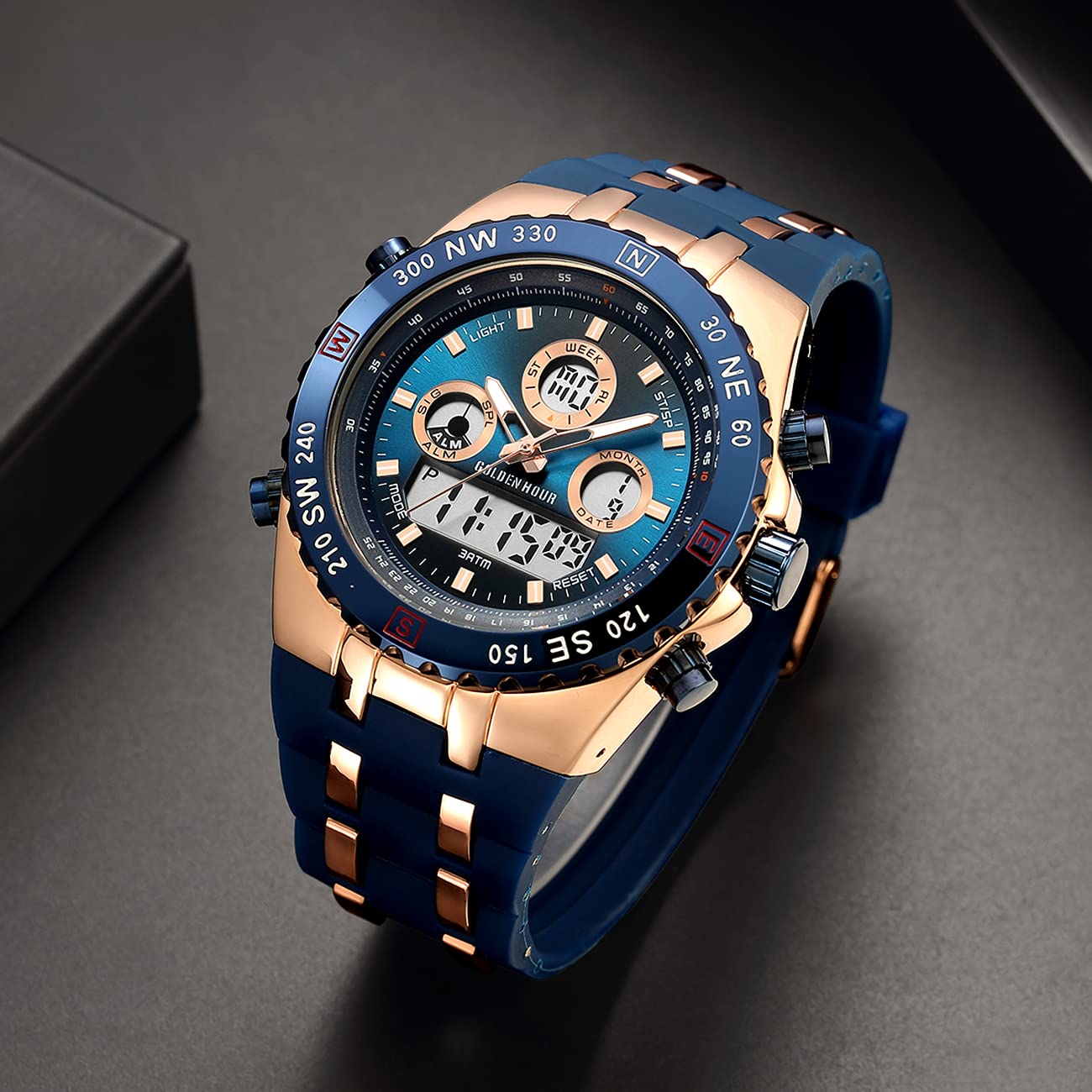 Montres de Sport pour Homme étanche, chronomètre, Date, Alarme, Lumineux, numérique, analogique, Militaire, avec Bracelet en Caoutchouc