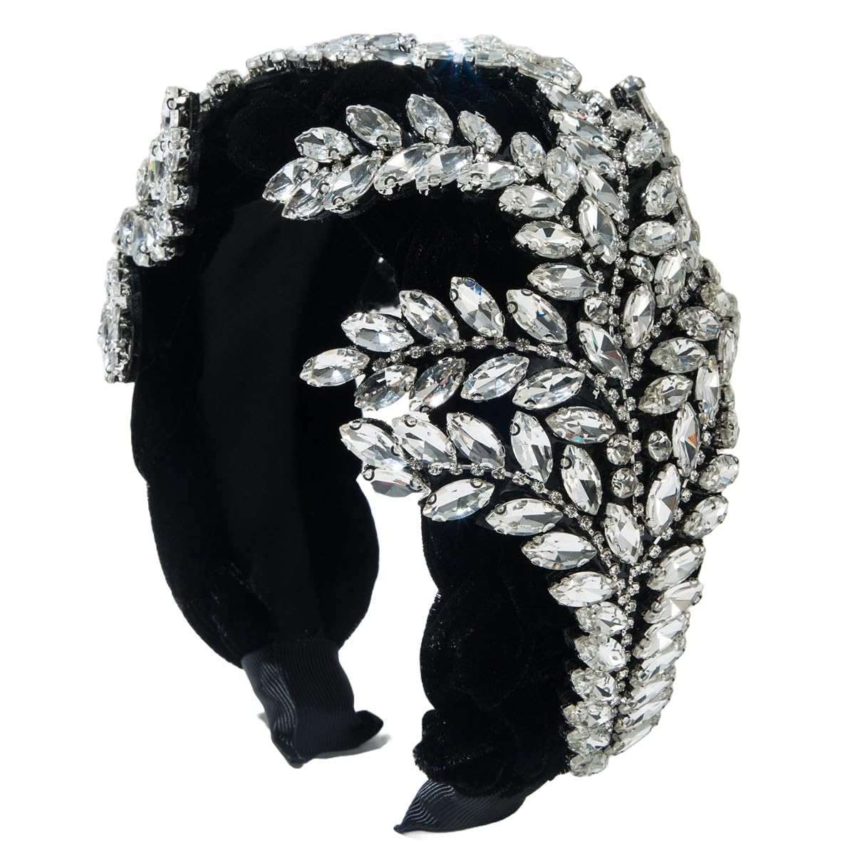 Breite Stirnbänder aus Flanell im Barockstil, Strass-Stirnbänder, Knoten-Stirnband, Kristall, handgefertigt, Haar-Accessoires für Mädchen (weiß, M)