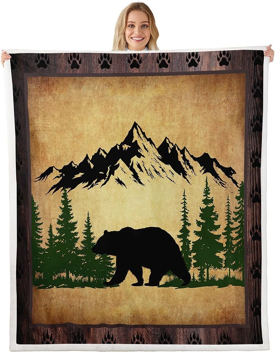 Castle Fairy Bear Throw Blanket for Kids,Western Wild Animals Fleece Throw Blanket for Bedroom Sofa Dorm Decor,Rustic Cabin Country Lightweight Bed Blankets,40 x 50 Inches