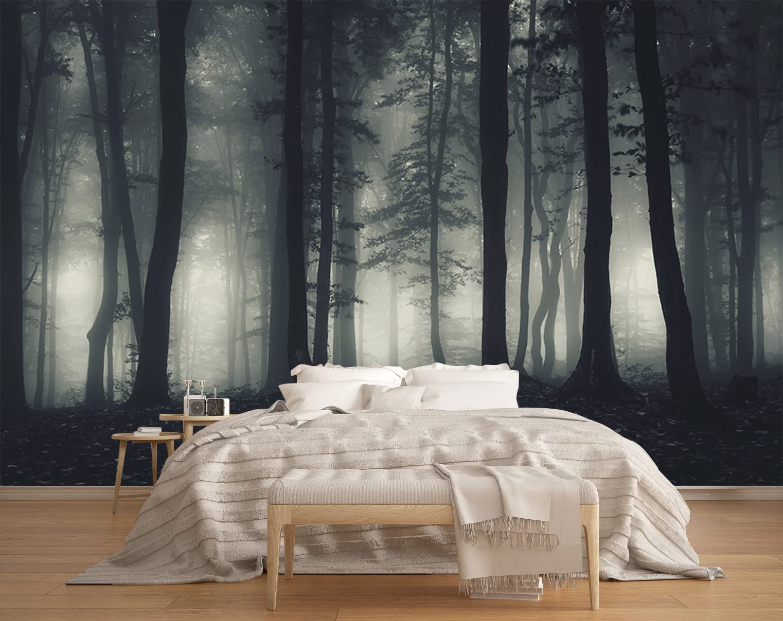 MFWFM Foggy Forest Wallpaper Misty Jungle Rainforest Trees Nature Landscape Wall Mural(Not Peel n' Stick)