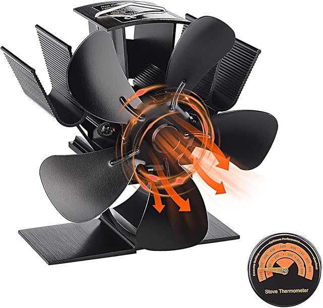 Pumpumly 5 Blade Wood Burner Stove Fan, Heat Powered Log Burner Fan, Silent Operation, Eco Friendly Circulation, Efficient Heat Distribution, Ideal Log Burner Fan and Fireplace Fan - Black