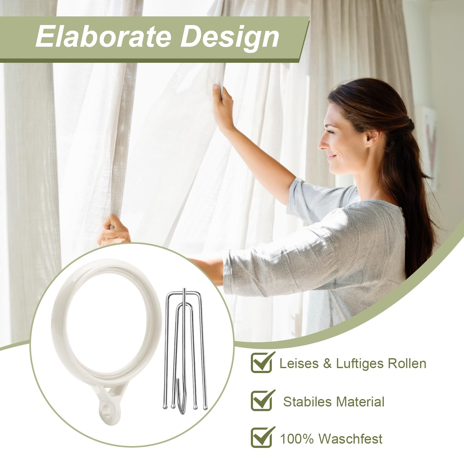 Shower Curtain Hooks 42 Stück Gardinenringe Vorhan Produktbild-Vorschau 9