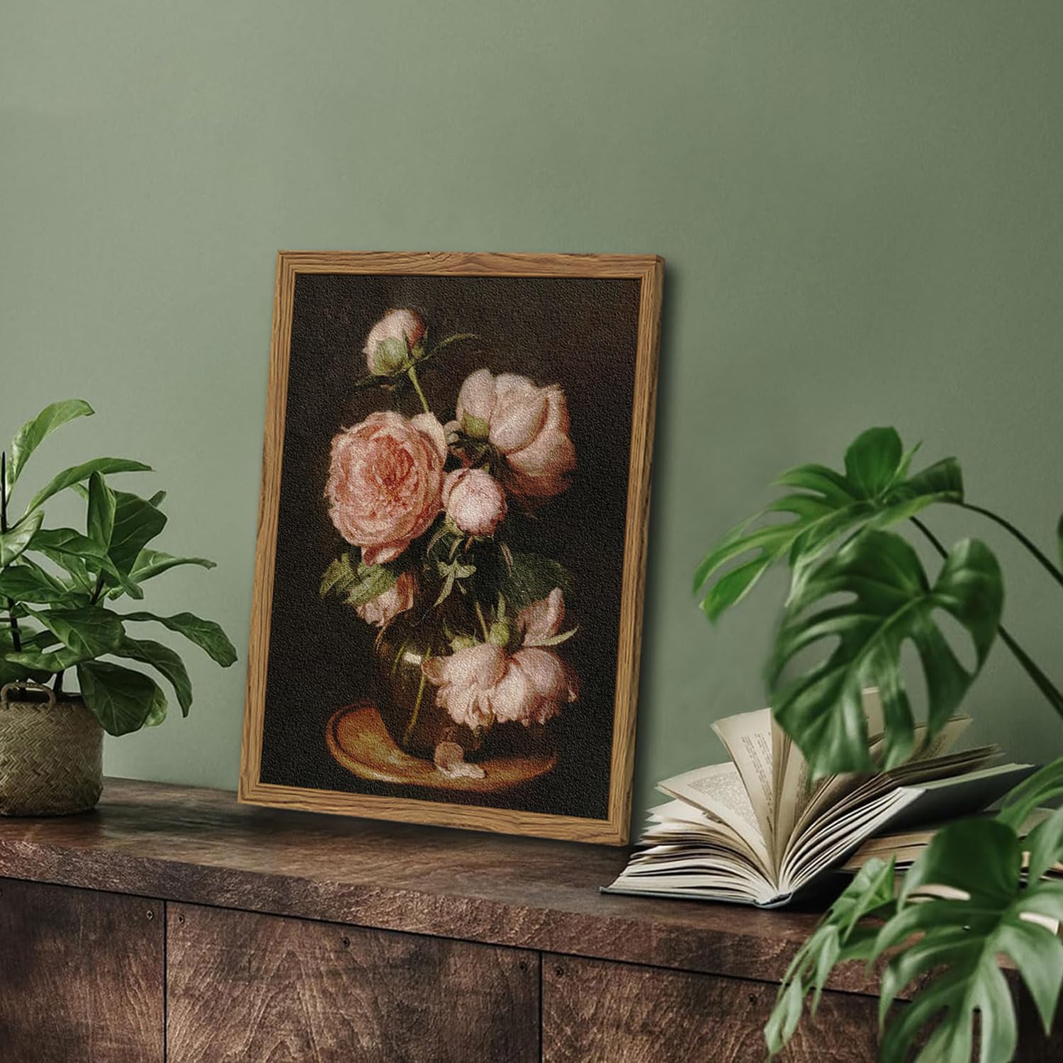 Framed 3D Textured Wall Art – Vintage Country Floral Landscape, 12x16 Inch, Wood Frame - View #6