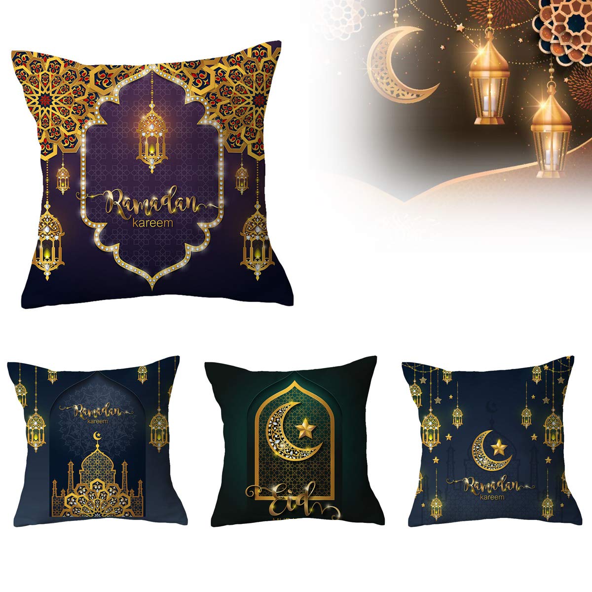 T&Q 4 Pack Cushion Covers 45x45cm Decorative Throw Pillow Covers Square Unique Design Pillow Cases with Invisible Zipper for Sofa Livingroom Bedroom Patio Porch Garden Car (H)