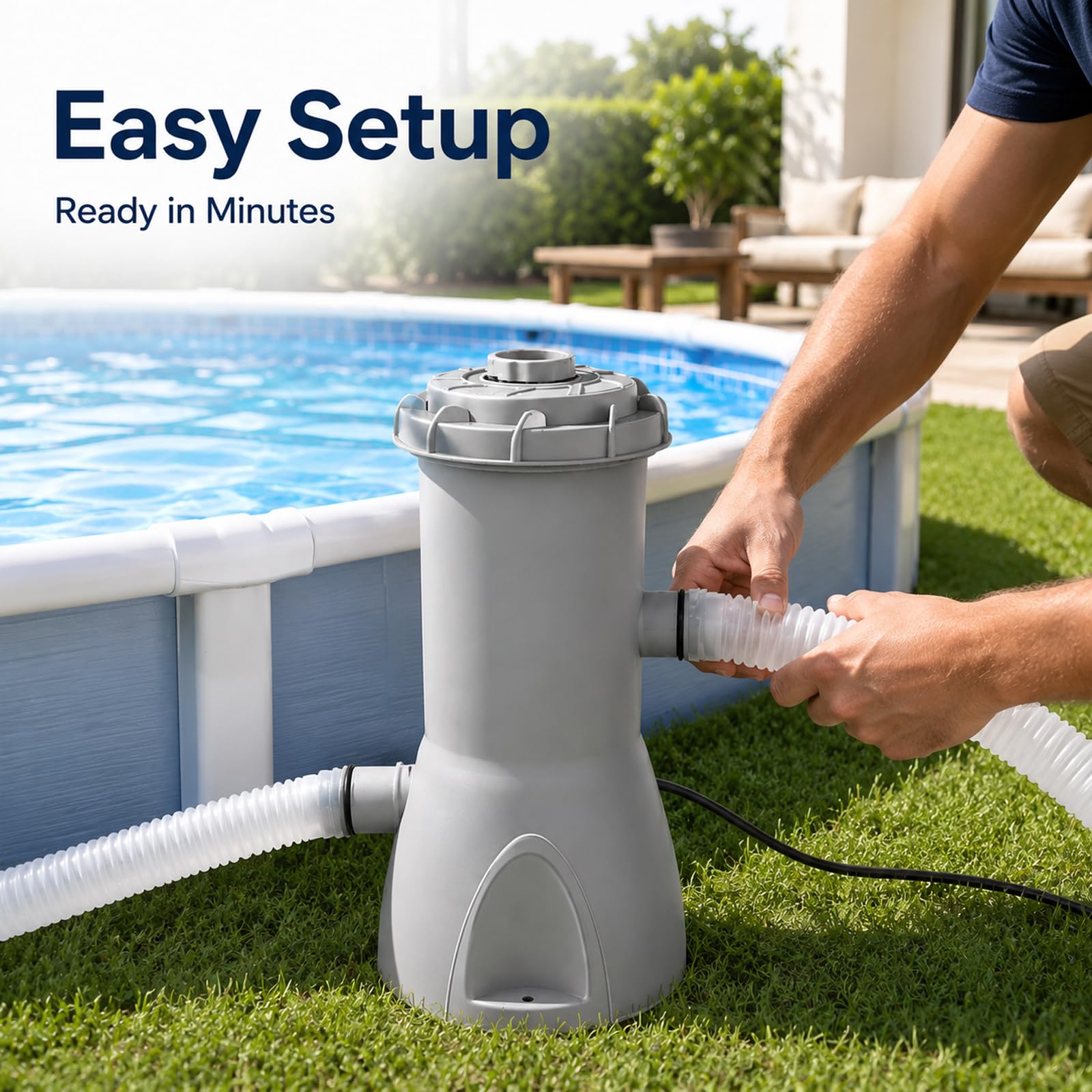 Denash Pompa Filtro per Piscina Fuori Terra da 1000 Galloni, Potente Pompa Filtro a Cartuccia, Efficiente per Piscina per Piscine Fuori Terra