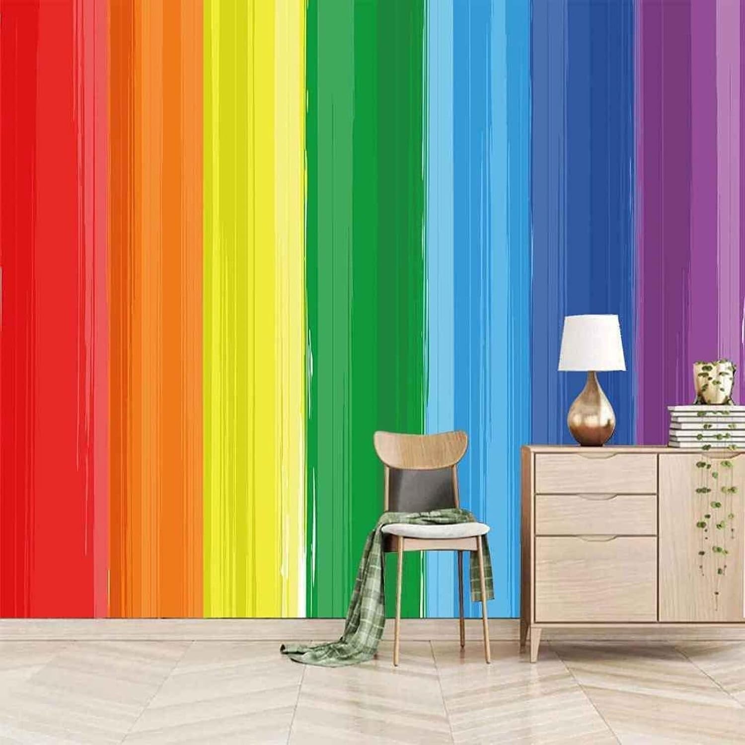 Colorful Stripes Wall Mural Wallpaper, 3D Rainbow Peel and Stick Self ...