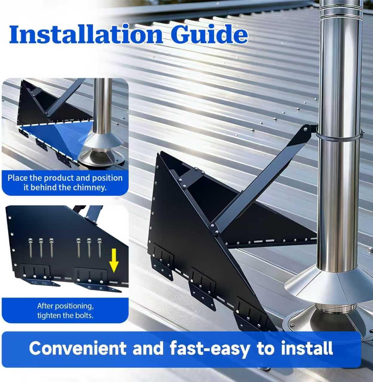 Stainless Steel Snow Diverters for Metal Roofs - Snow Split with Double Anti-Rust Coated, Triangular Roof Snow Guard with Stabilizing Support for Chimney, Stops Ice & Snow Avalanches
