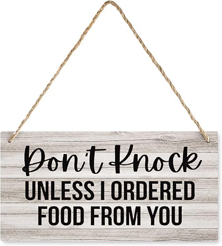 Letrero de madera para puerta delantera, exterior, con texto en inglés Don't Knock Unless I Ordered Food From You, placa de madera rústica, disponible en Yaxa Colombia