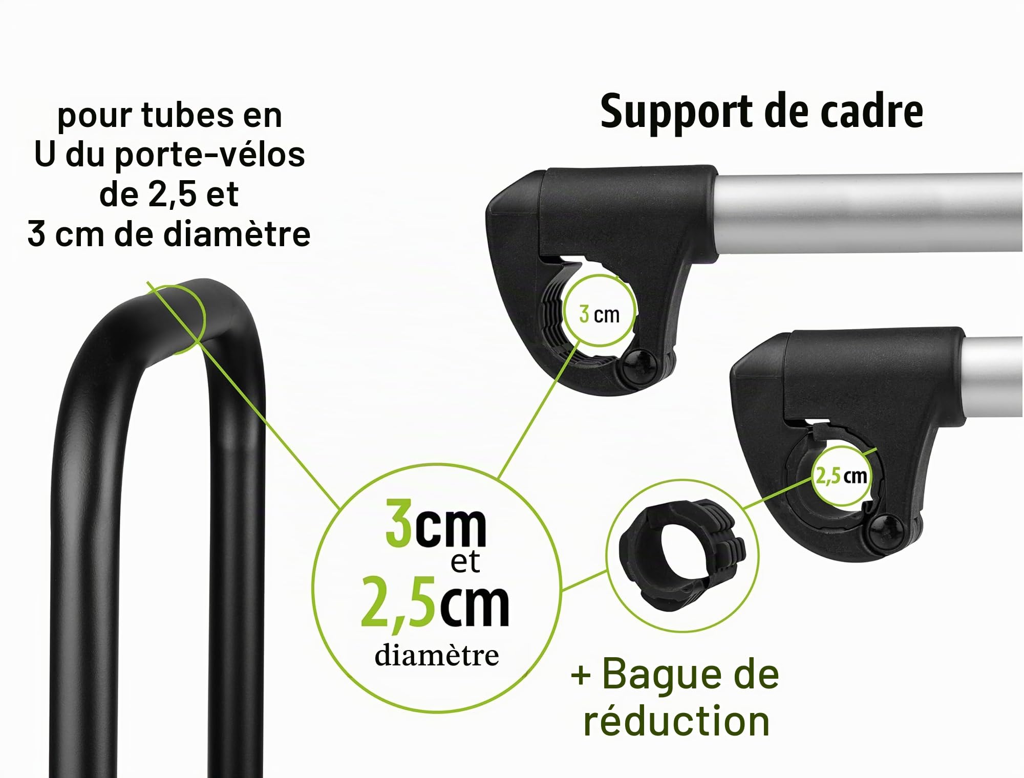 Strap Support de Cadre Court Ø 25 + 30 mm, Noir/argenté