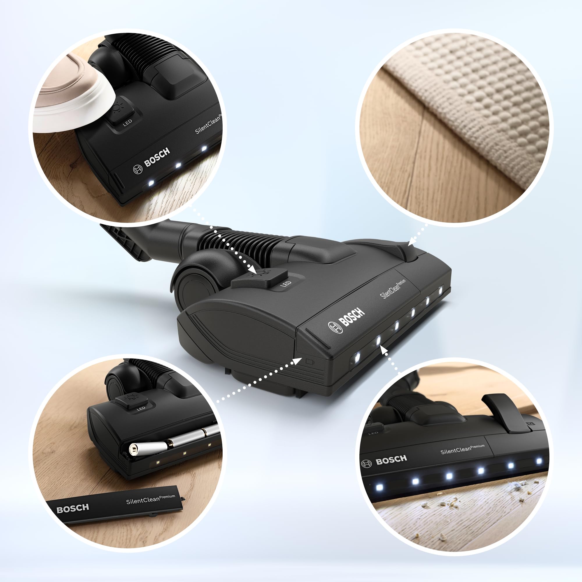 Bosch - Aspirador con Bolsa, Serie 6, ProSilence, Silencioso, Filtro HEPA, Cabezal LED, Blanco, BGB6SIL0L