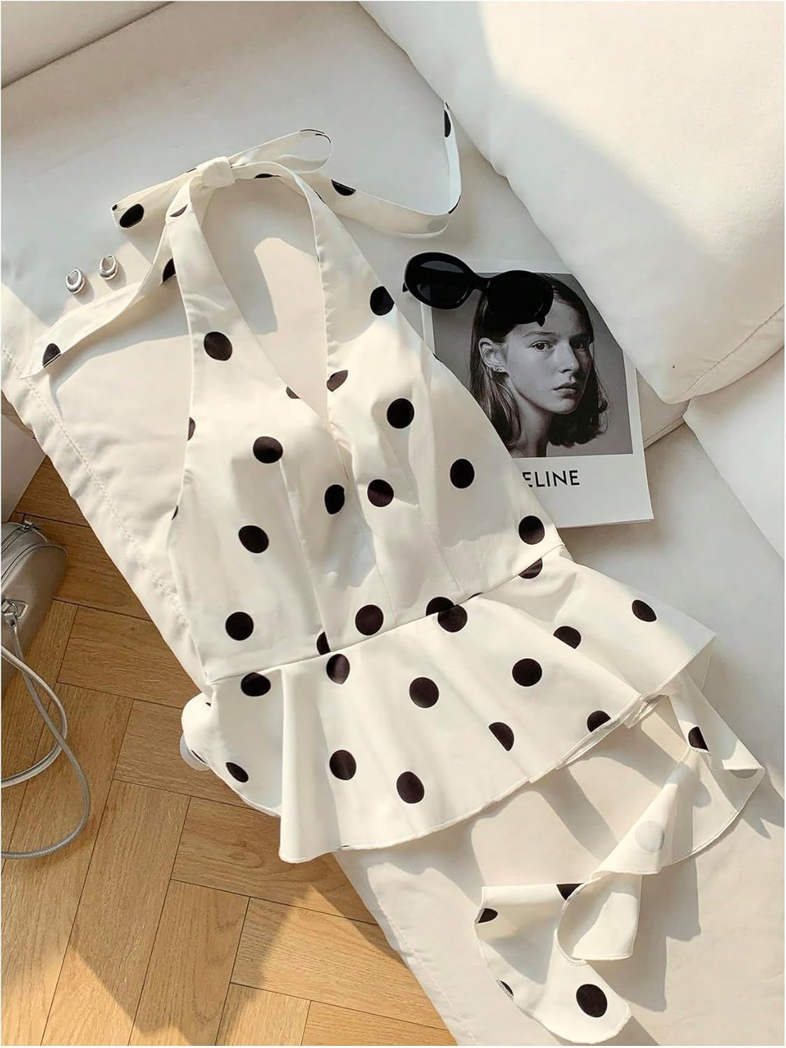 MakeMeChic Women's Polka Dots Halter Top Tie Open Back Sleeveless Summer Y2k Peplum Tops - Image 5