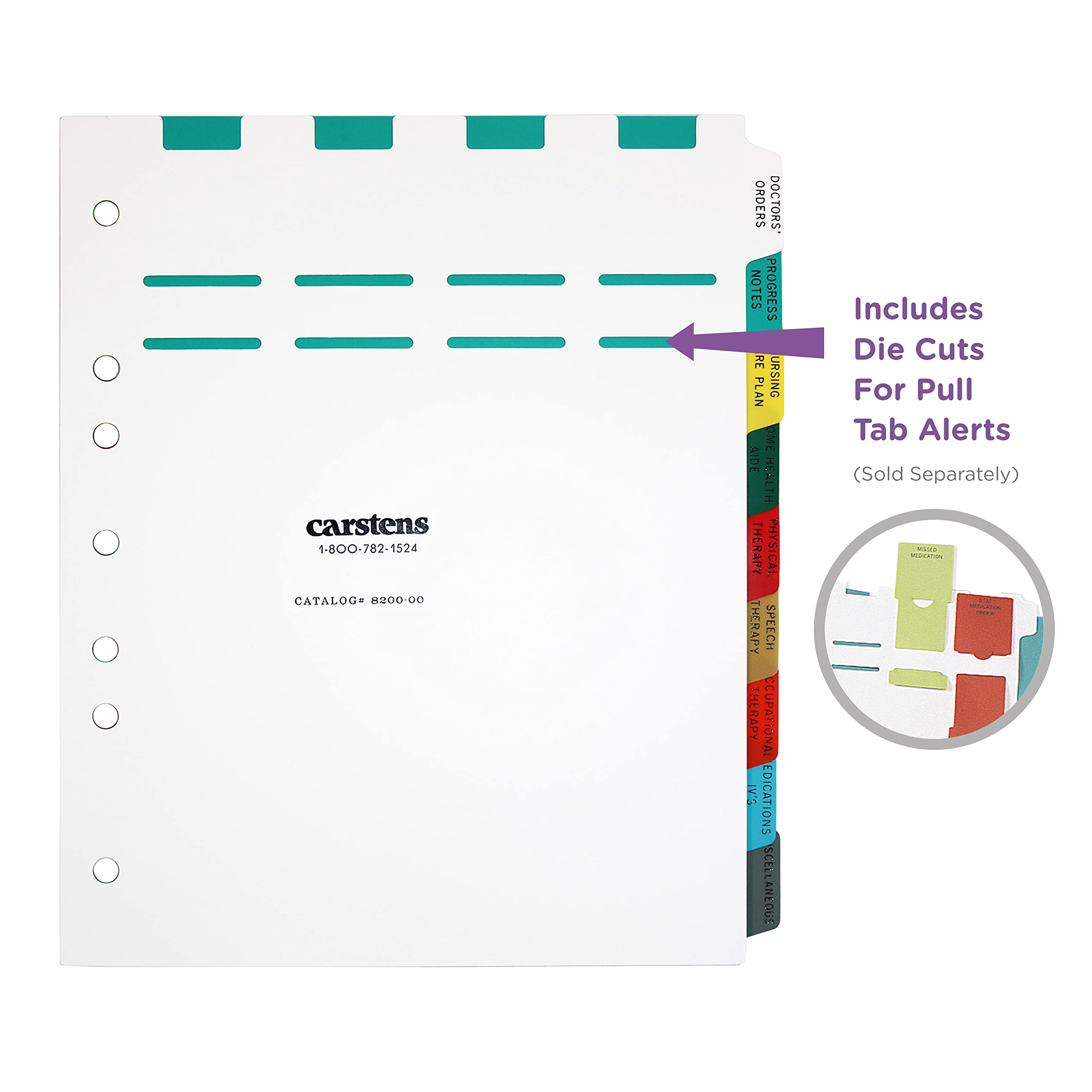 Carstens Heavy Duty Plastic At-Home Healthcare Divider Set, 9-Tab, with Pull Tab Die Cuts, Multi-Color, for Side-Opening 3-Ring and 5-Ring Binders