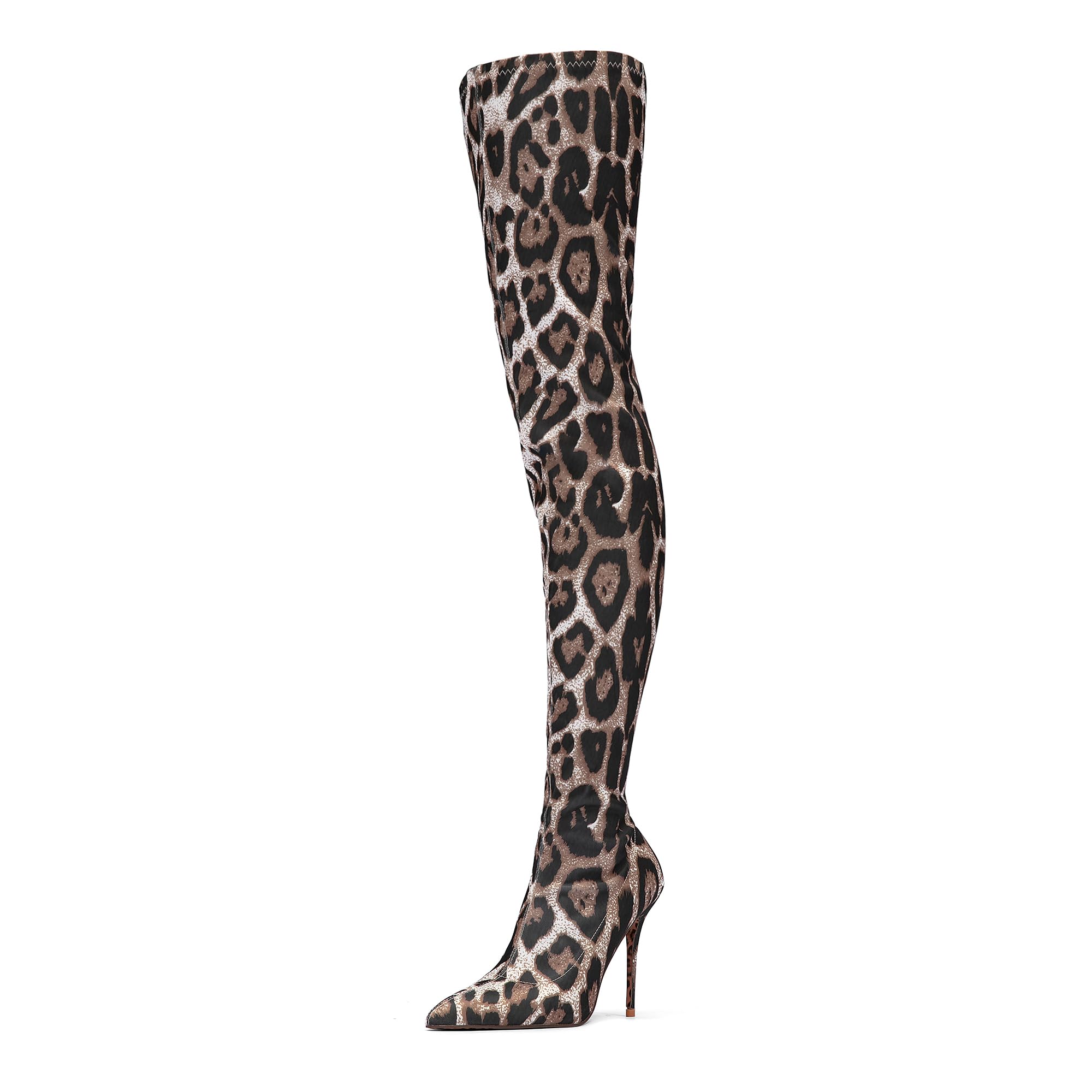 NEWBELLA Womens Stretch Over-the-Knee Boots - Snake Print Faux Leather Pointed Toe Heels for Fall Winter