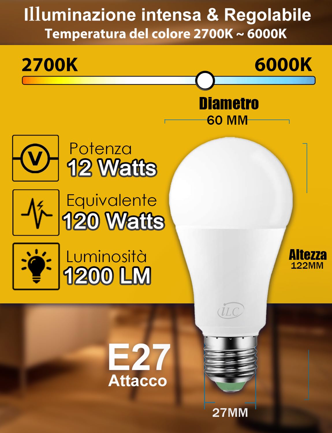 iLC Lampadina Alexa 12W E27, Compatibile con Alexa (sono necessari i dispositivi Echo), Lampadine Smart intelligenti Led, 2700K-6000K (Pacco da 4)