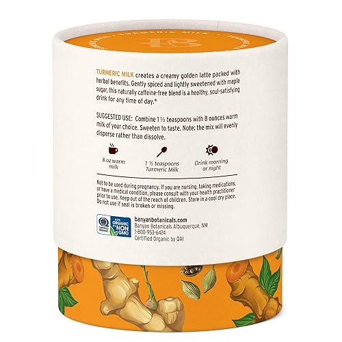 Miniatura 8 de Banyan Botanicals Leche de cúrcuma  Mezcla de leche de cúrcuma orgánica con Ashwagandha y cardamomo  Leche dorada instantánea sin cafeína con azúcar