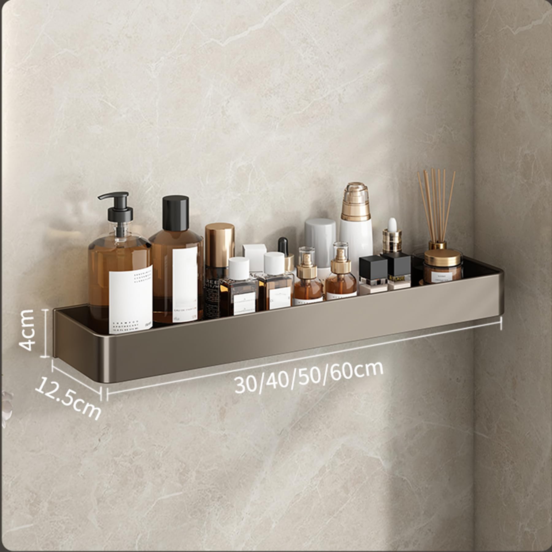Portaoggetti da Doccia Adesivo Appendere, Organizer Parete per Doccia di Grande capacità Senza Foratura Ripiani per Doccia Bagno portaoggetti in Lega Alluminio antiruggine,Gray d,60CM
