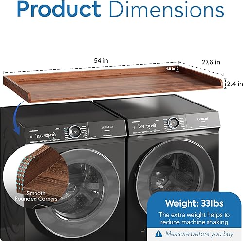 Vista 3 de Encimera de lavadora y secadora, encimera de lavadora y secadora de 27.5 x 54 pulgadas con almohadilla antideslizante, decoración grande de Nogal