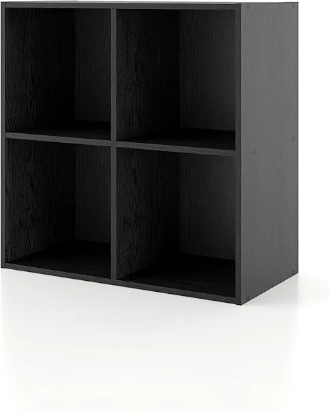 HOMES: INSIDE + OUT Apexa 4 Cube Storage Organizer Shelves, Stackable Wood Bookcase Fits Cubby Bins for Organization, Dorm Teen Room Decor & Home Office, Black