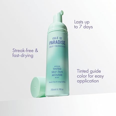 Isle of Paradise Tinted Self Tanning Mousse- Streak-Free Self Tanner, Natural-Looking & Lasts Up to 7 Days, Vegan & Cruelty Free Sunless Tanning Foam Mousse, 6.76 fl oz.