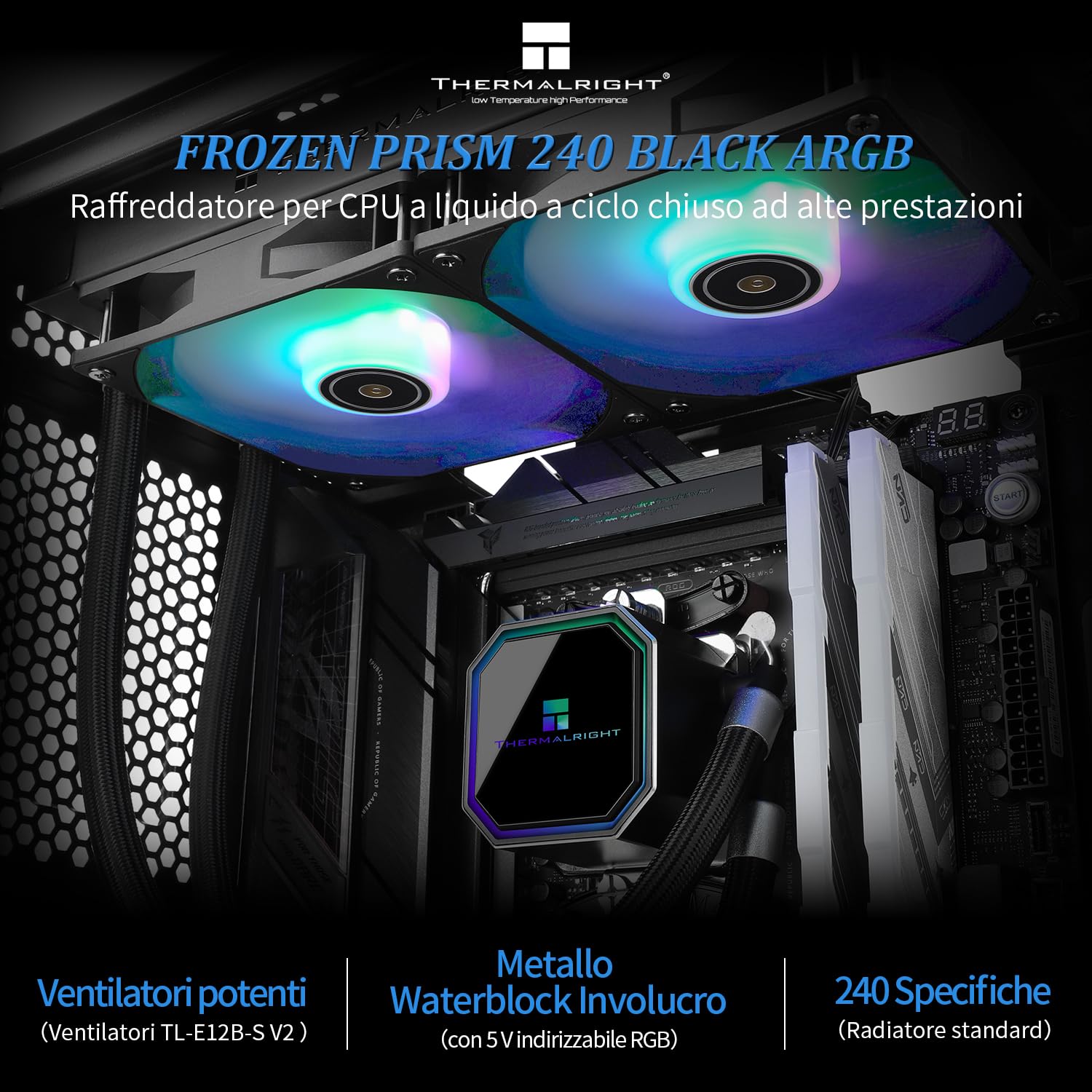 TR Frozen Prism 240 BLACK ARGB Chłodzenie cieczy CPU z wentylatorem PWM 120 mm, wbudowany radiator chłodzący wodę do AMD/AM4/AM5, INTEL 1700/1150/1151/1200/2011